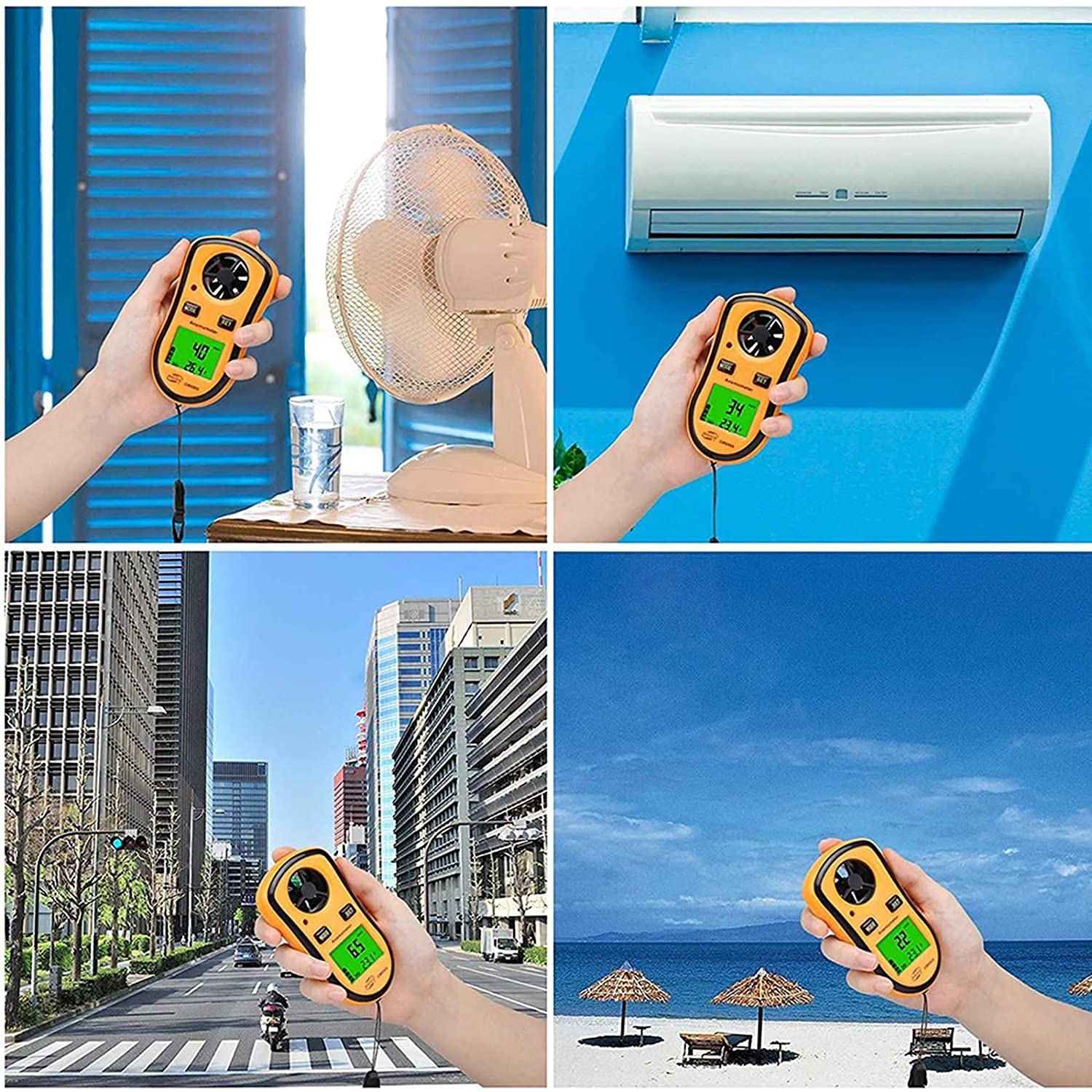 Medidor de Viento Digital, anemómetro Mini Calibre de Temperatura de Velocidad del Viento con termómetro LCD Retroiluminación para el Windsurf Kite Volando navegando
