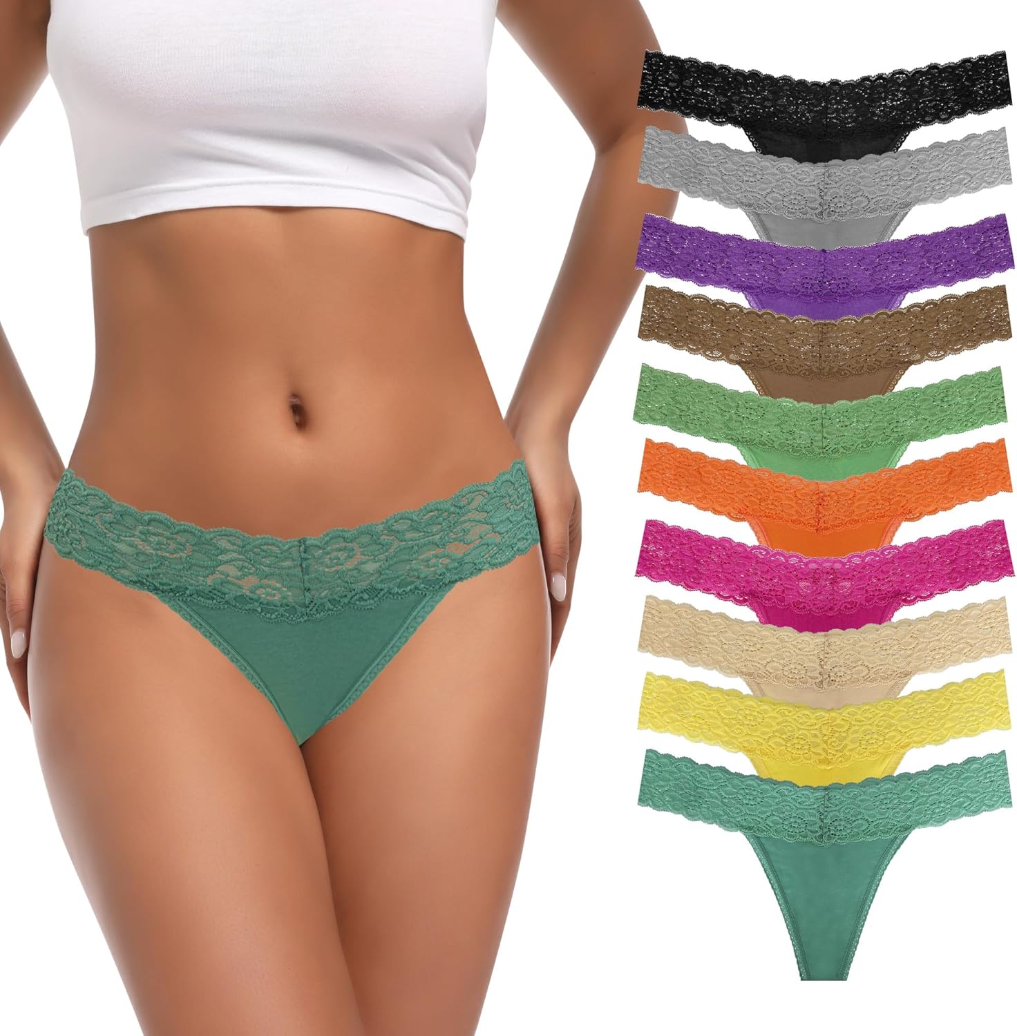 Lace Thongs for Women Sexy Thong Panties Mid Waist Underwear 5 Pack-10Pack-Size XS-4XL