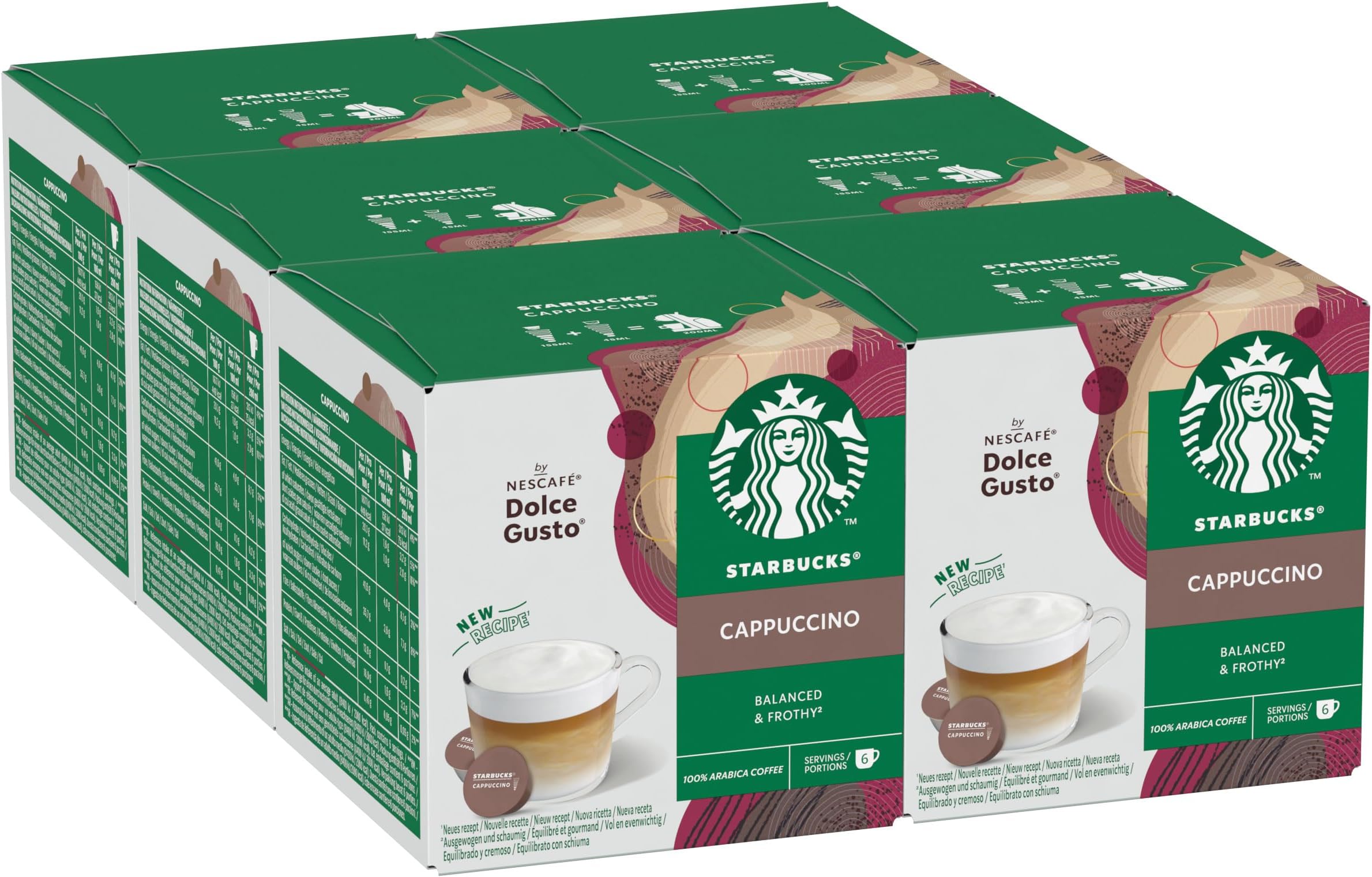 Cappuccino by NESCAFÉ Dolce Gusto, 72 Cappuccino Coffee Pods (6 pack), Dark Roasted Espresso with Creamy Milk