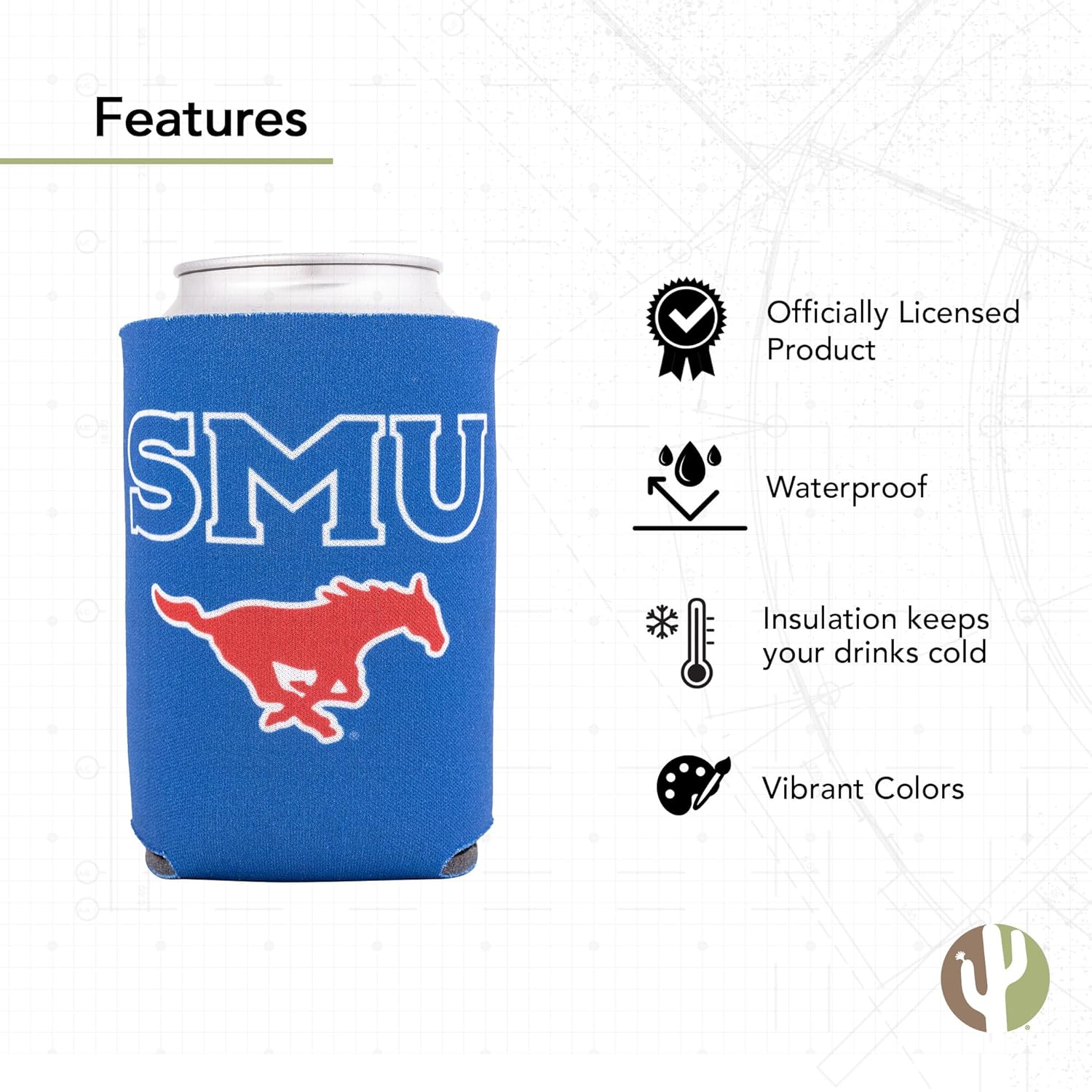 Desert Cactus Southern Methodist University Can Insulator SMU Mustangs Beverage Cooler 1 Pack Foam 12oz Can Holder Single Sided (Design A) - Image 4