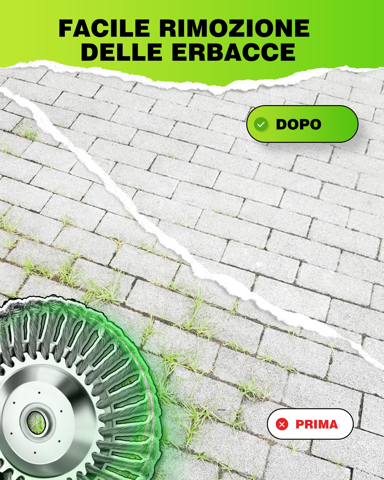 Spazzola per erbacce professionale, 25,4 x 200 mm, elevata stabilità, molto robusta, montaggio facile, 2 pezzi