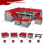 Tangkula 7 Pieces Patio Furniture Set, Outdoor Sectional Rattan Sofa Set with Cushions, All Weather Wicker Conversation Couch Set w/Dining Table & Ottomans for Backyard Garden Poolside