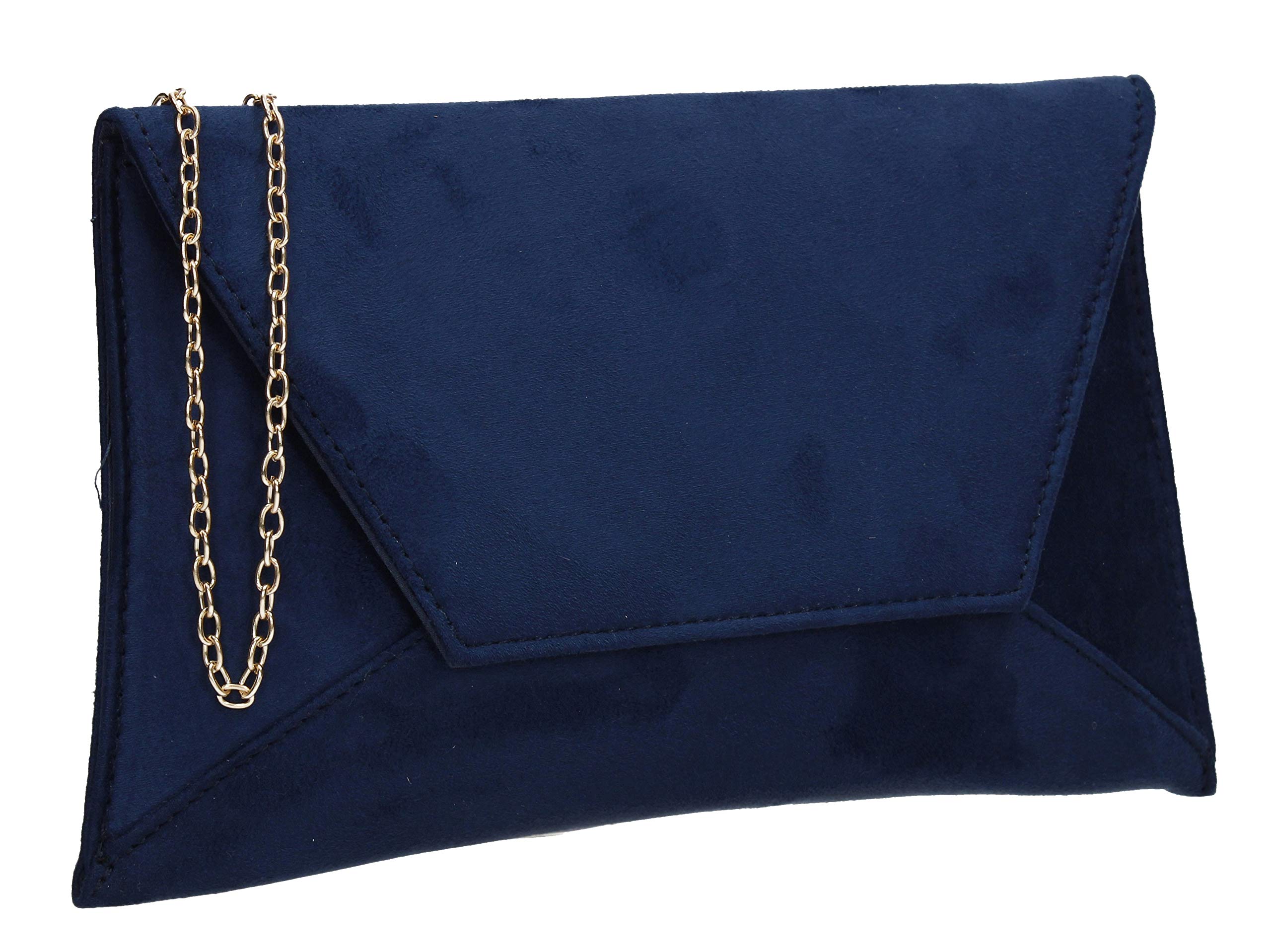 SwankySwans Dory Suedette Slim Party Prom Wedding Bridal Clutch Bag Navy Blue