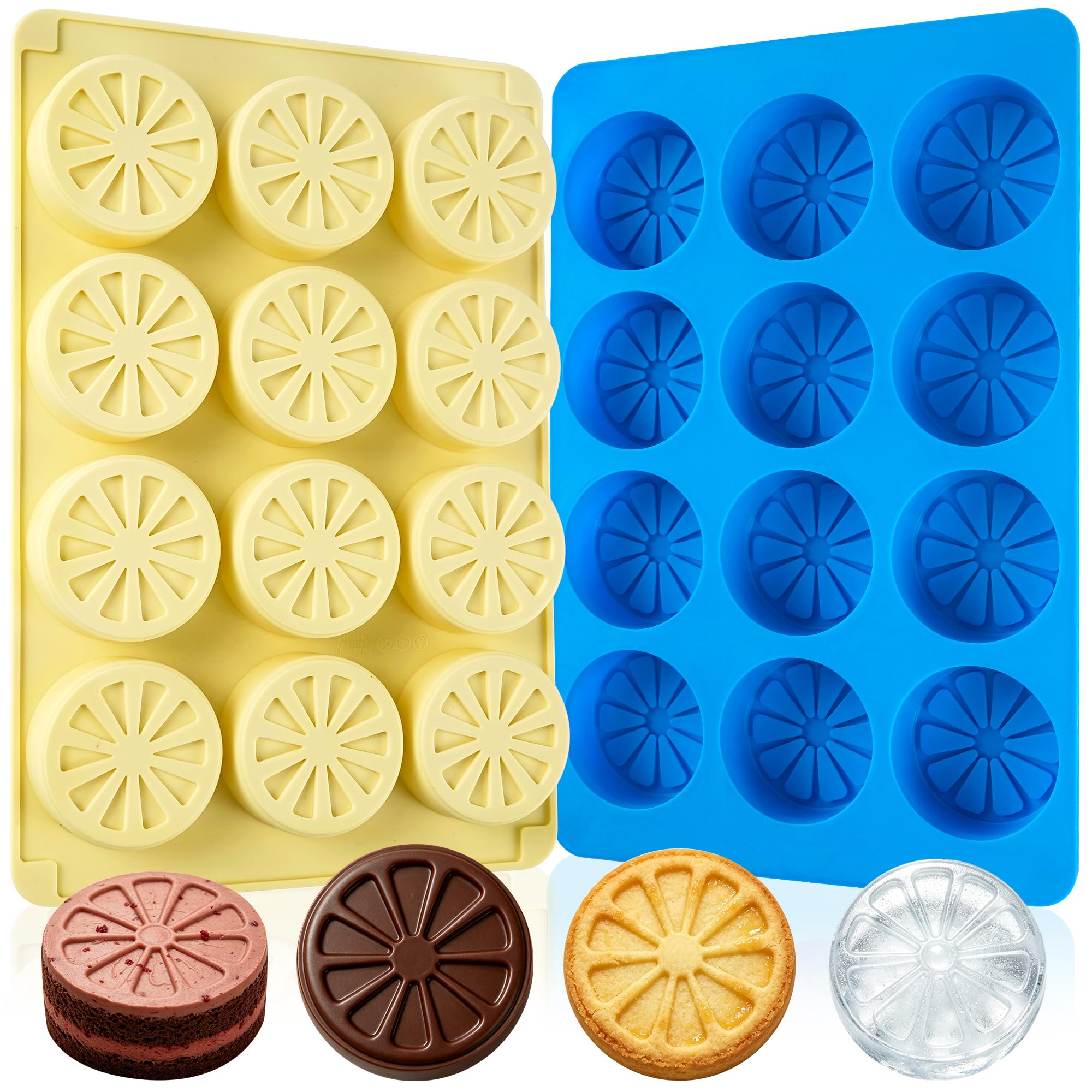Lemon Silicone Mold for Gummy,12-Cavities Citrus Mold Silicone,2Pack Fruit Dessert Molds for Chocolate,Candy,Jello