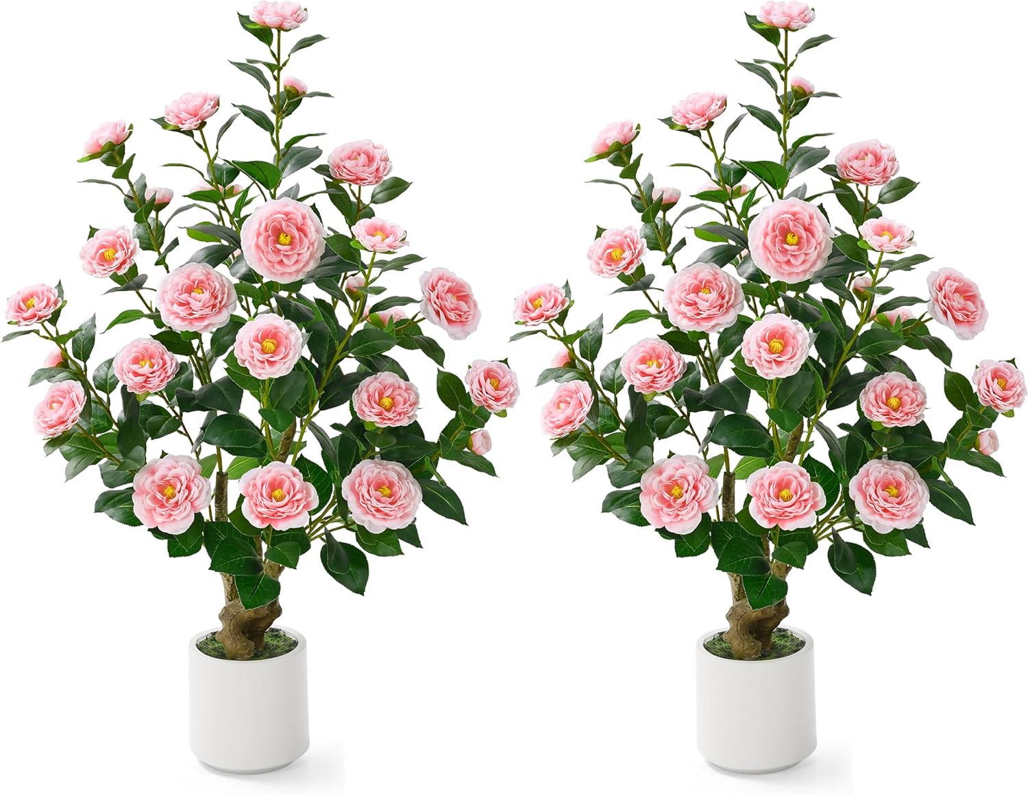 2 Pack 38" Artificial Camellia Tree, Artificial Plants Outdoor Faux Plants in Pot, Artificial Flower for Outdoors Front Porch Decor, Fake Tree Plant Faux Flowers for Indoor Outdoor Home Decor, Pink