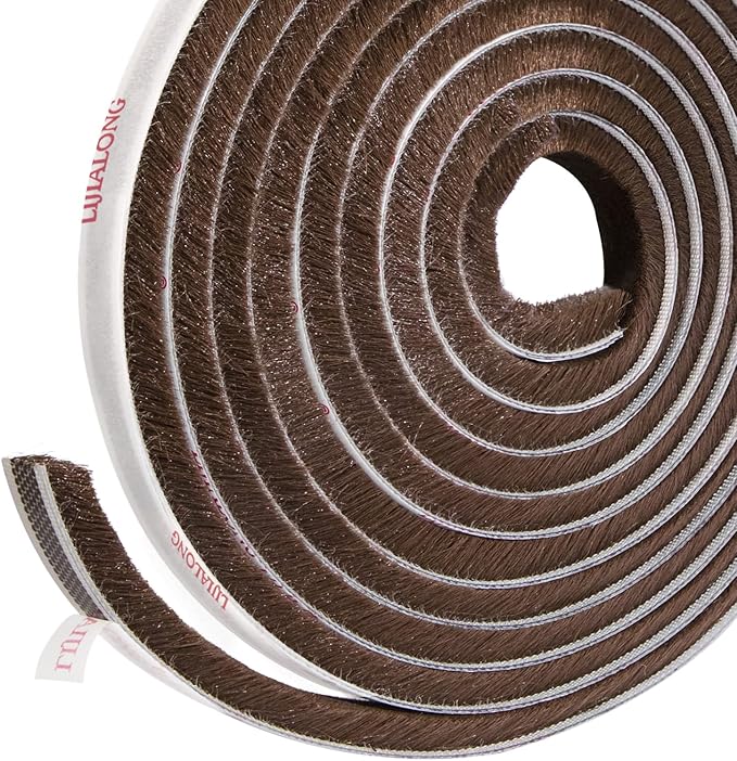 fowong Adhesive Brush Weather Stripping, 4.9 m(L) x 9mm(W) x 5mm(T