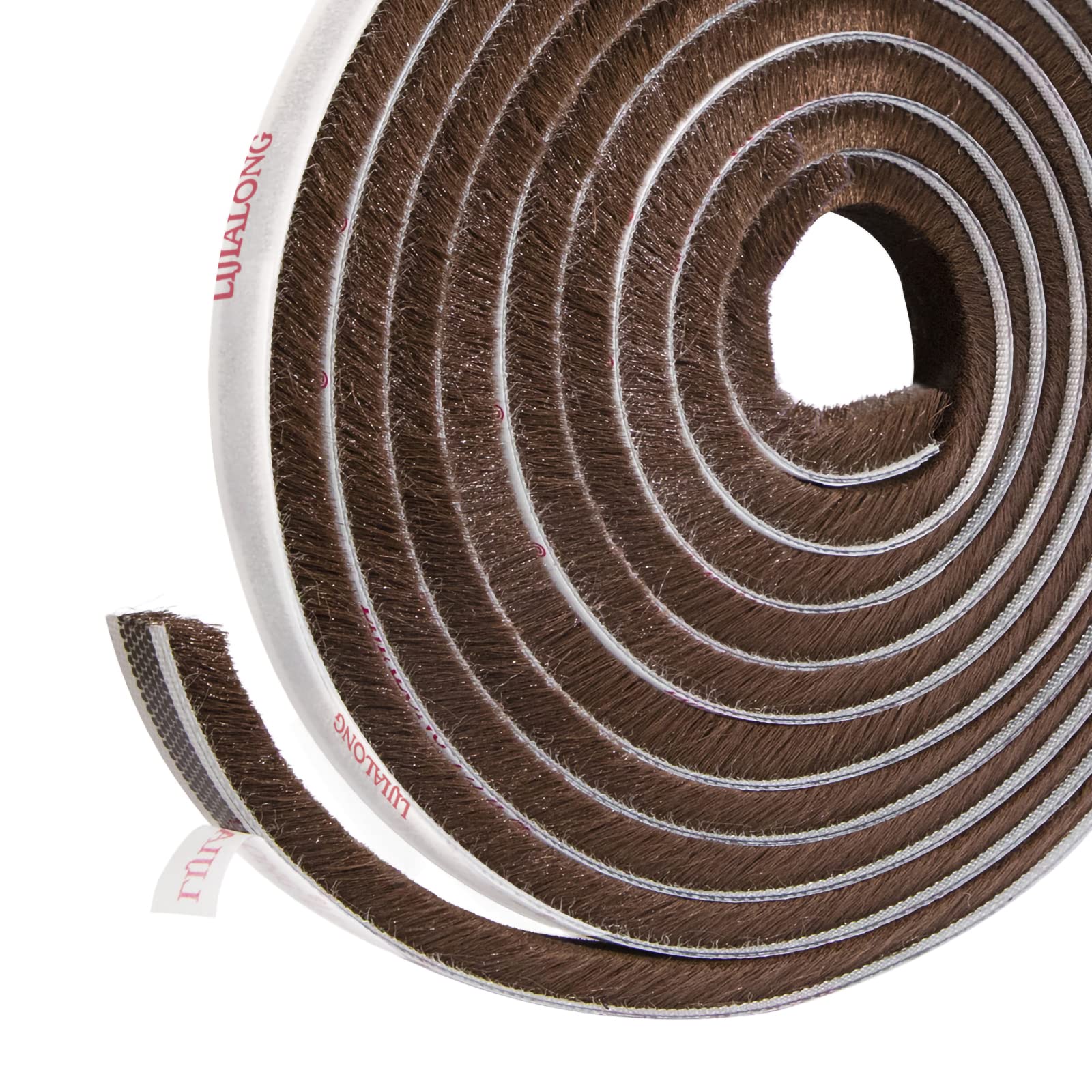 Fowong Brown Self-Adhesive Door Window Frame Brush Seal Weatherstrip 4.9 M(L) X9 Mm(W) X 9Mm(T) Draft-Air Stopper High-Density Felt-Draft Air Eccentric For Sliding Doors Window And Wardrobe