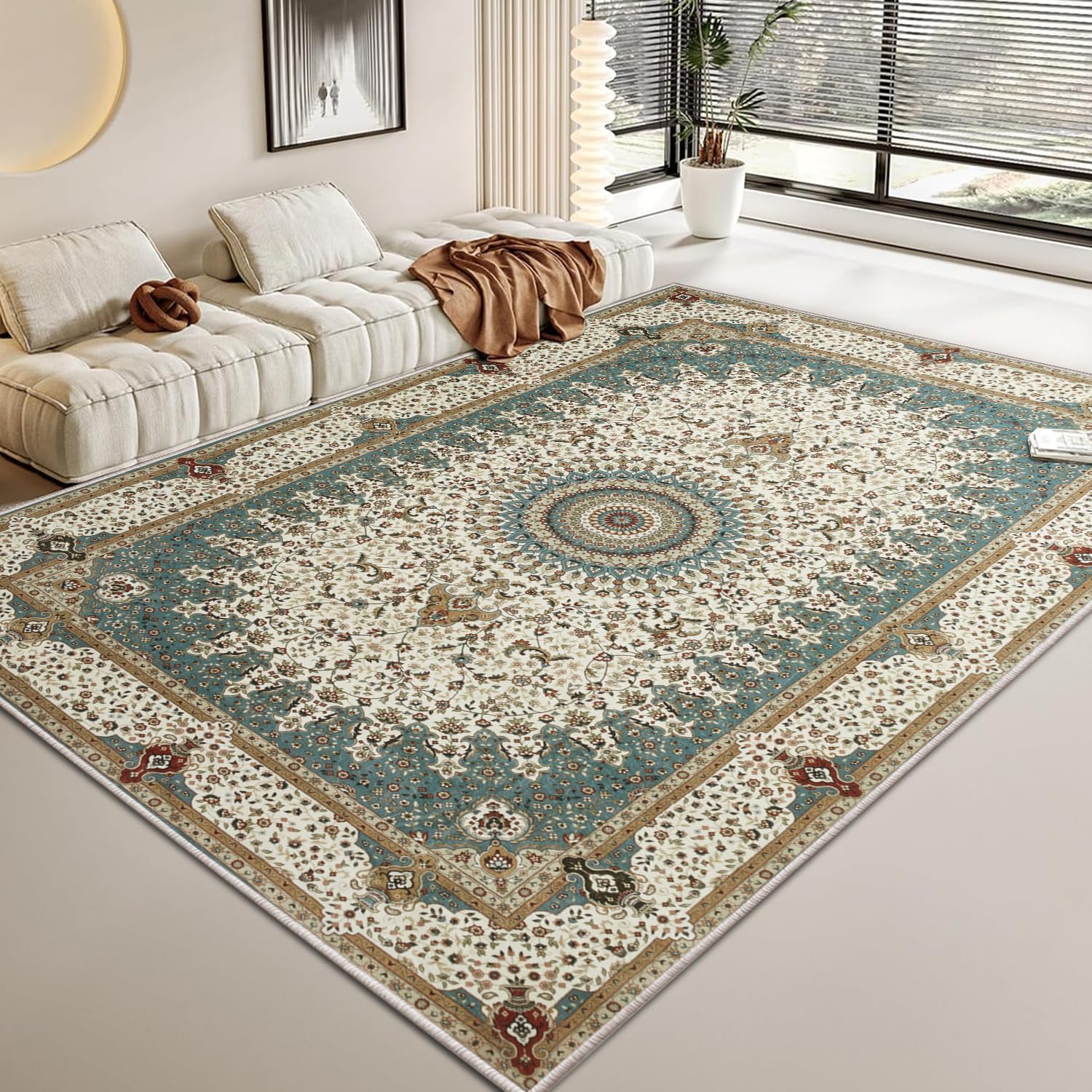 MOONLIGHT20015 Washable Rugs Living Room Large 240x320 cm - Fluffy Vintage Area Rugs for Bedroom - Non Slip Low Pile Soft Boho Rug Carpets for Lounge - Traditional Rug for Dining Room, Willow โ image 1