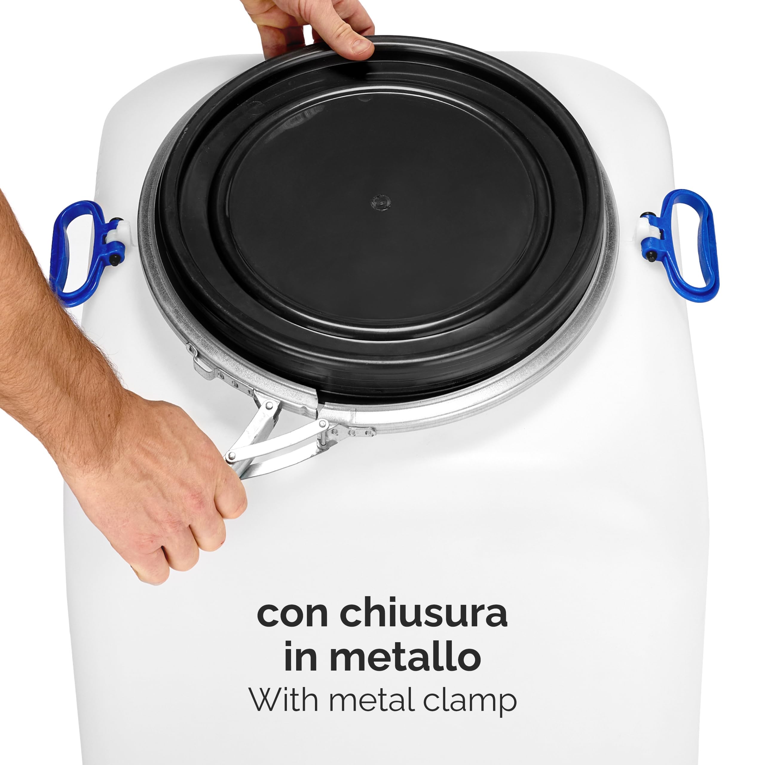 Garronda tanica acqua con rubinetto da 100 litri, contenitore con coperchio e rubinetto, serbatoio quadrato, adatto come bidone per alimenti, conservazione di crauti o salamoia GD-0089, Bianco