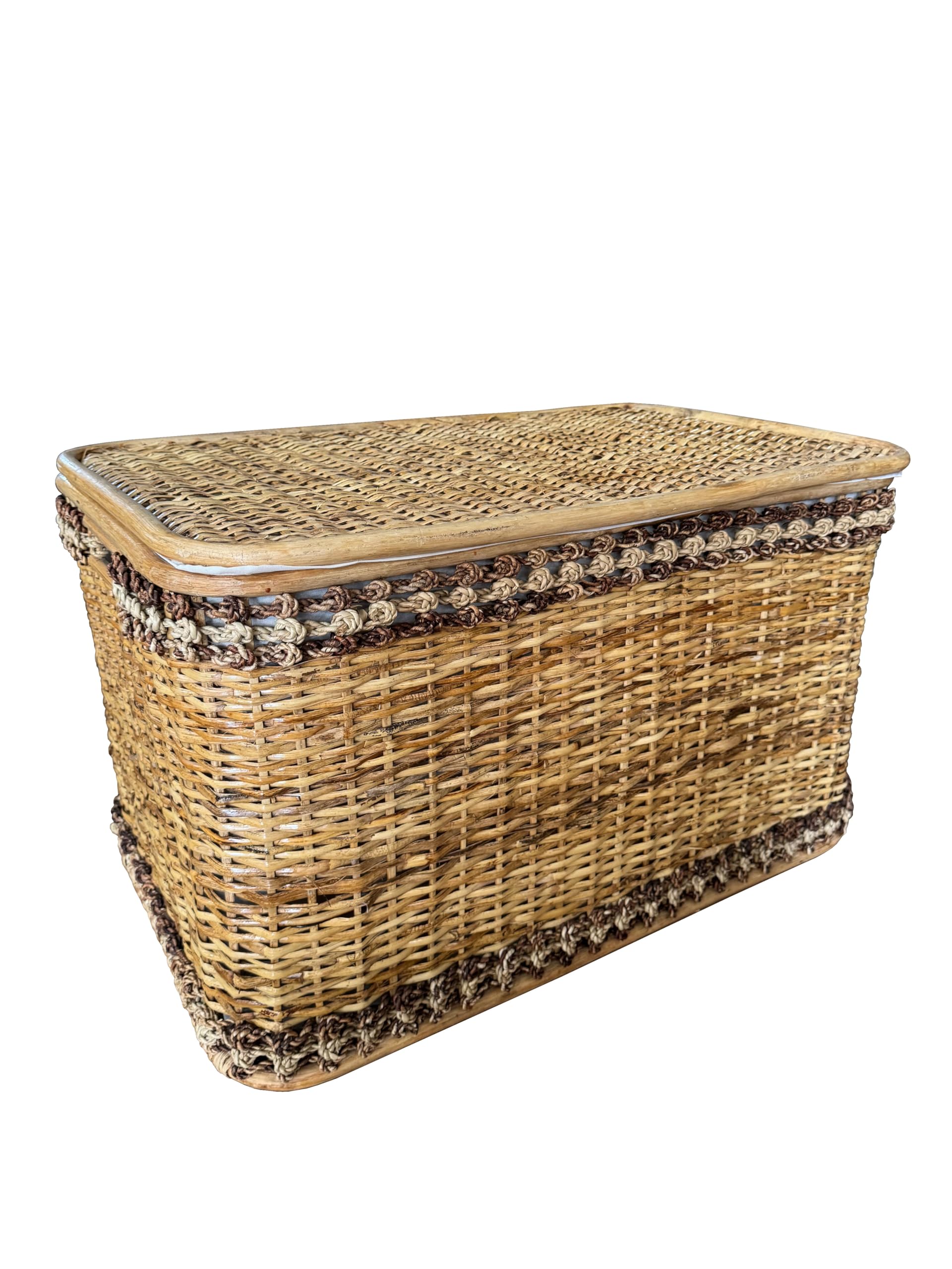Cesto Portabiancheria in Vimini con Coperchio e Fodera in Cotone Rimovibile – Cesto Portaoggetti Grande 84x51x52 cm – Contenitore Lavanderia, Camera da Letto, Bagno