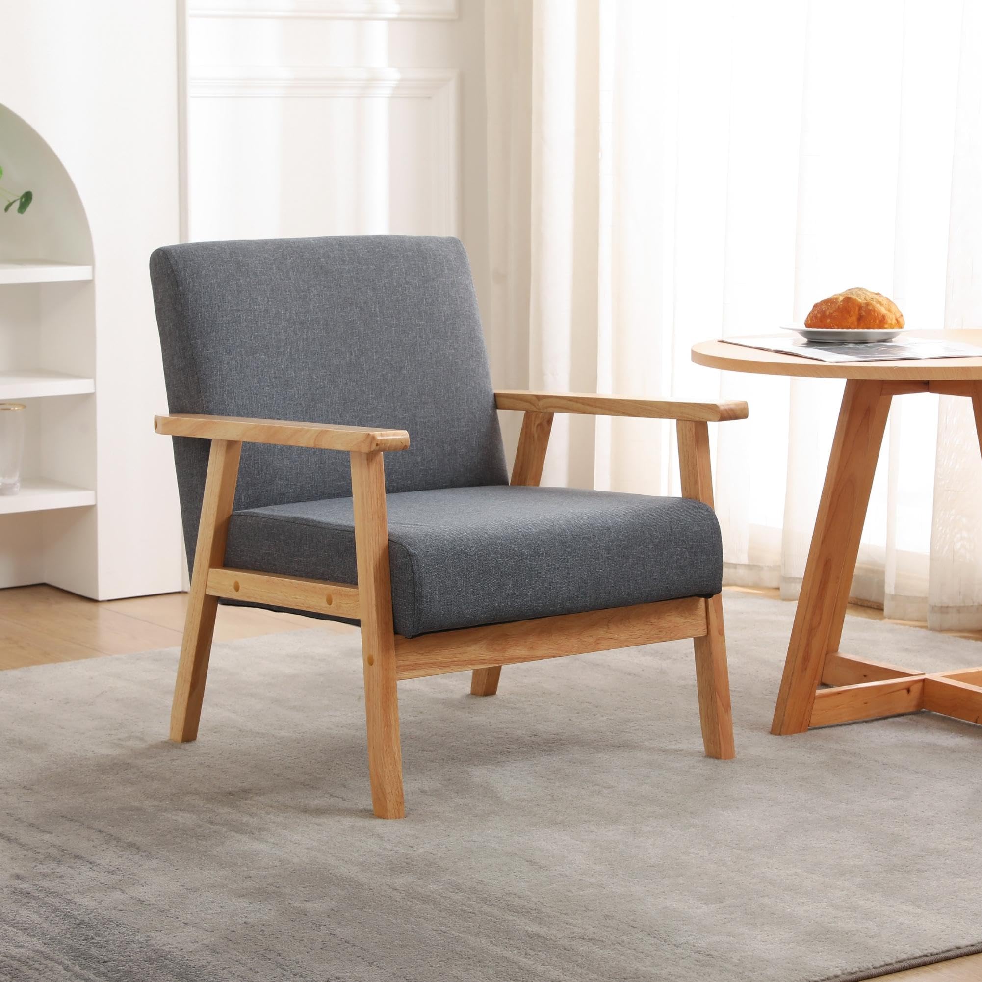 Mingone 2er Set Sessel Gepolsterter Cocktailsessel Skandinavischer Stil Loungesessel Modern Einzelsofa Massivholz für Wohnzimmer Schlafzimmer Grau