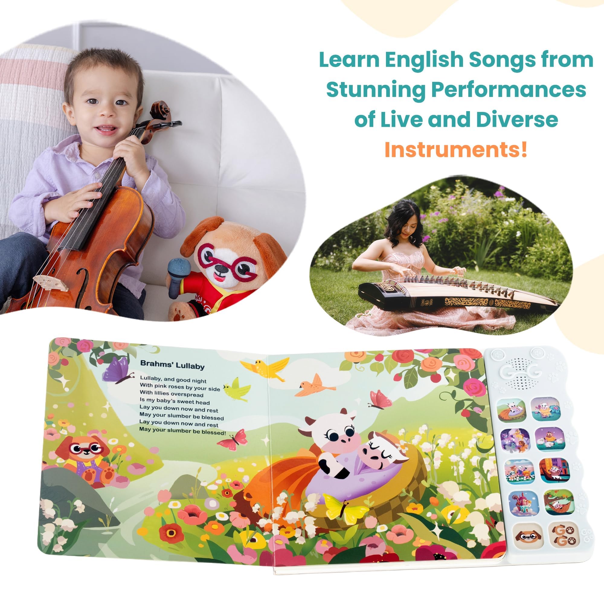 GO GO Suono musicale - Vol. 1 - Ninne nanne da est e ovest, libri di canto divertenti e coinvolgenti per neonati e bambini giocattoli per bambini con 8 canzoni in inglese, leggere, cantare e imparare
