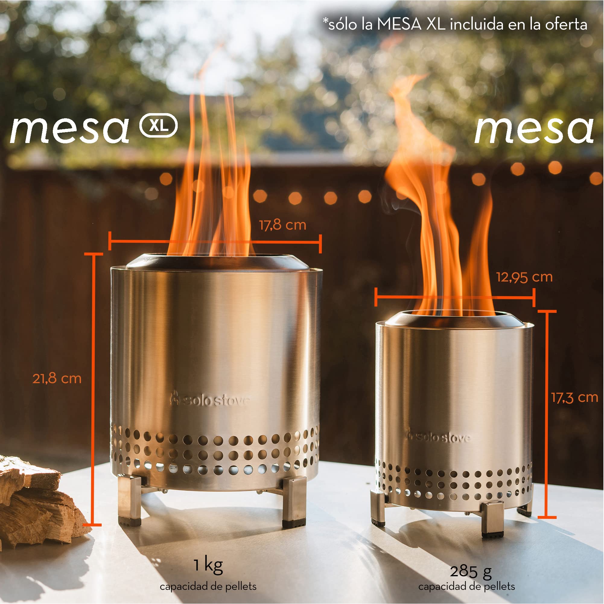Solo Stove Mesa XL, Brasero de sobremesa | Minifogata de bajo Humo para Exteriores, Arde con pélet o Madera, Quema Segura, Acero Inoxidable, con Bolsa de Viaje, 21,8 x 17,8 cm, 1,04 kg