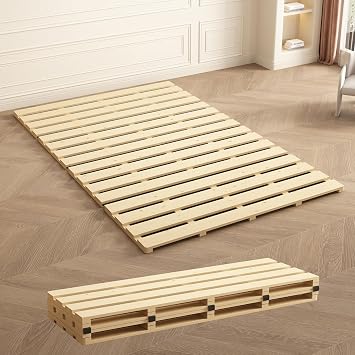Queen Size Japanese Tatami Floor Bed Frame, Breathable Wooden Mattress Support Base, Foldable Wood Bed Slats for Guest Bedroom, Easy to Store Queen U.S. Standard