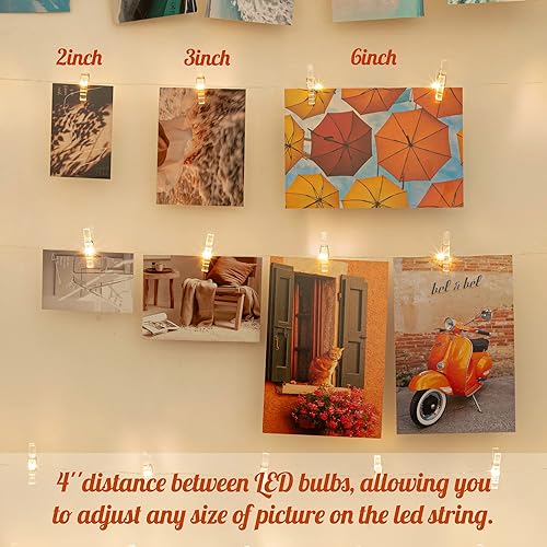 Miniatura 4 de Luces de Cadena con Clips para Fotos, 33 Pies de Luces de Hadas con 51 Clips, Luces de Cadena a Batería con Clips para Fotos, Decoraciones de
