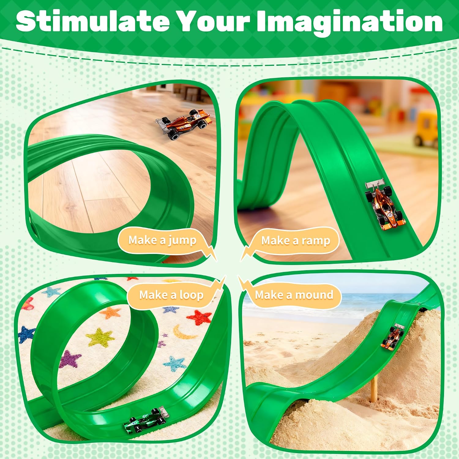 MINDNOOK 16 Ft Flexible Race Car Track Set for Kids, Portable Roll-Up Racetrack with 4 Cars & Suction Cups, Compatible with 1:64 Diecast Toy Cars, Gift for Boys & Girls Ages 4-12