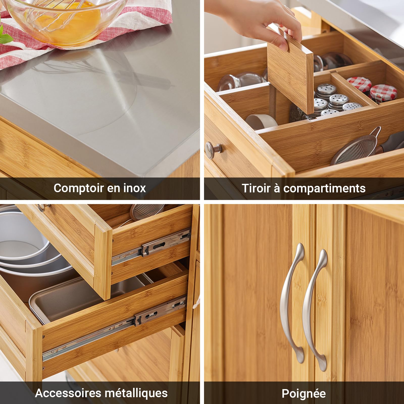 SoBuy Desserte de Cuisine à roulettes, Plan INOX & Freins, 115x92x46cm