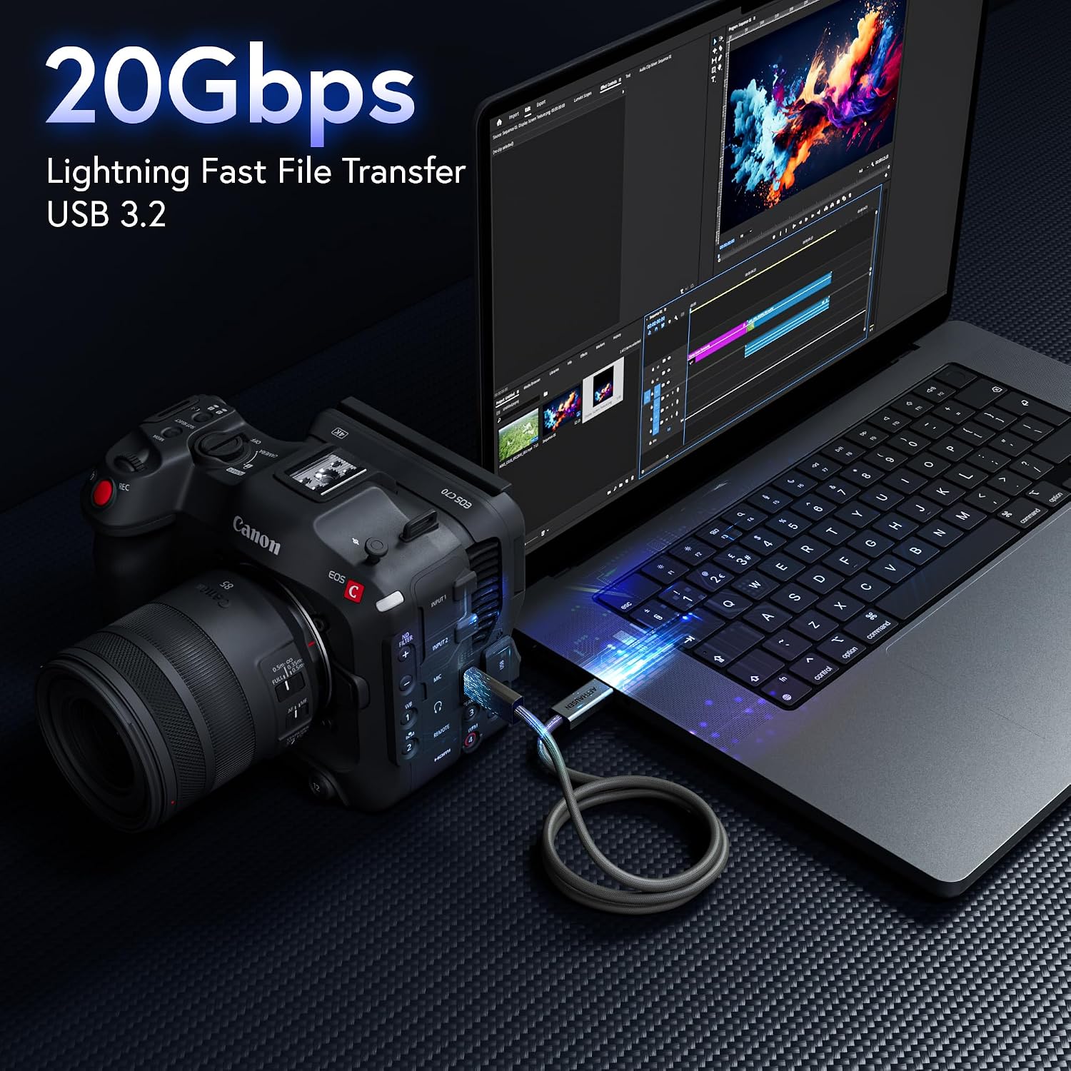 AFFHAUSEN 20Gbps USB-C Cable 6.5ft (2m), USB 3.2 Gen 2x2, 4K@60Hz Display, 100W Fast Charging, Double-Braided Aluminum for MacBook, iPad Pro, Samsung Galaxy S25