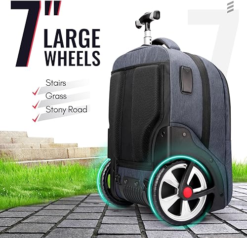 Miniatura 2 de YOREPEK Mochila con ruedas para adultos con ruedas, mochilas grandes de 17 pulgadas para laptop con puerto de carga USB, mochila con ruedas