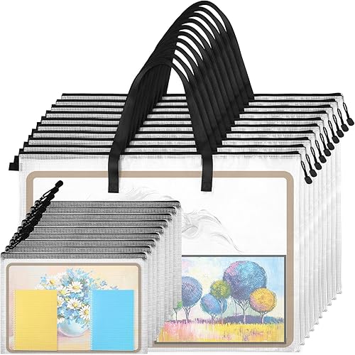 20 bolsas para portafolio de arte, 19 x 25 pulgadas, carpeta transparente para obras de arte con cremallera y asa, bolsa de lápices A4 de 9 x 13