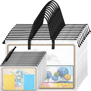 20 Pcs Art Portfolio Bag, 19'' x 25'' Clear Portfolio Folder for Artwork with Zipper and Handle A4 Pencil Bag 9'' x 13'' Plastic Mesh Zipper Pouch for Large Posters Artwork Bulletin Boards Painting