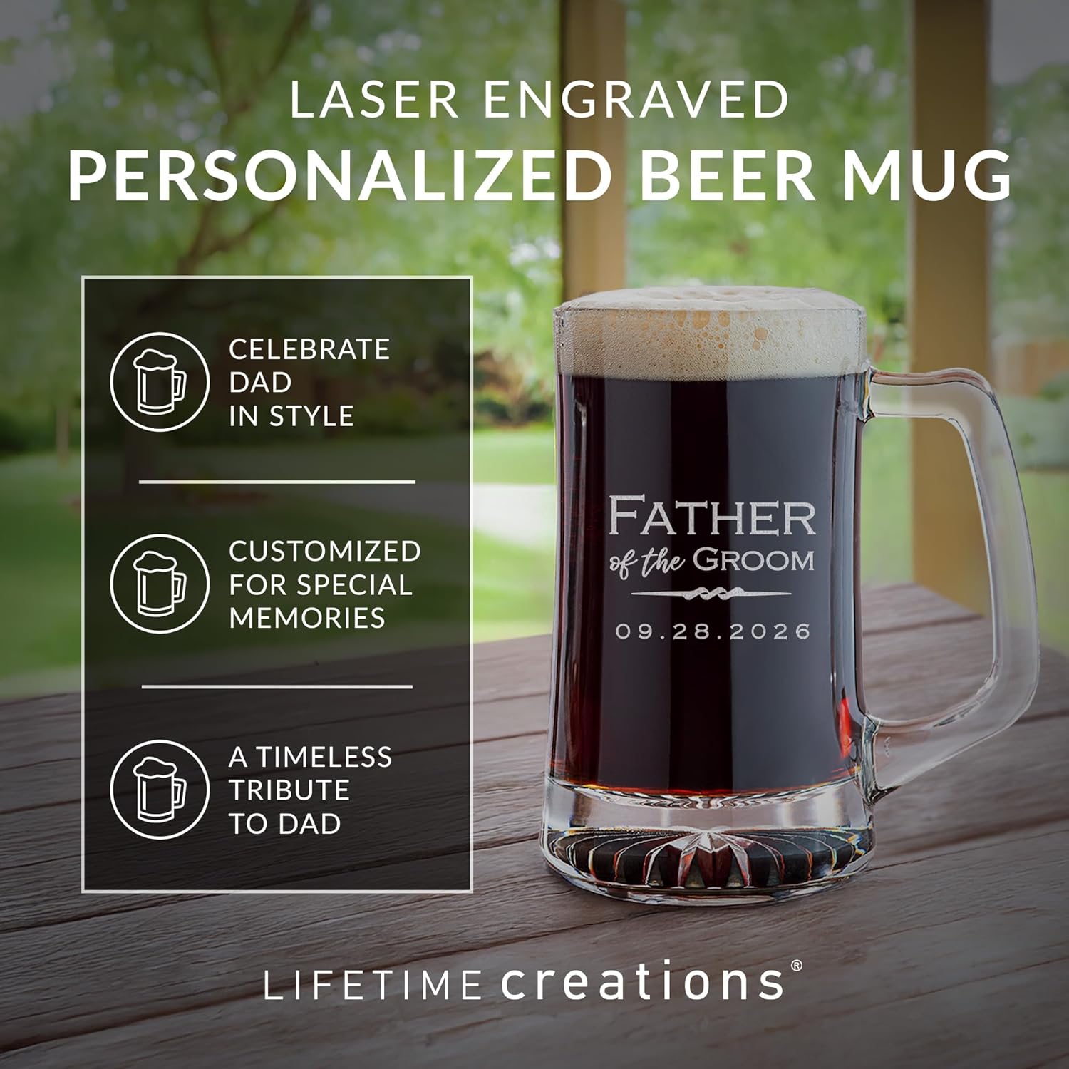 Lifetime Creations Engraved Personalized Father of the Groom Beer Mug 25 oz - Beer Stein Wedding Gift for Dad, Dishwasher Safe, Made in USA