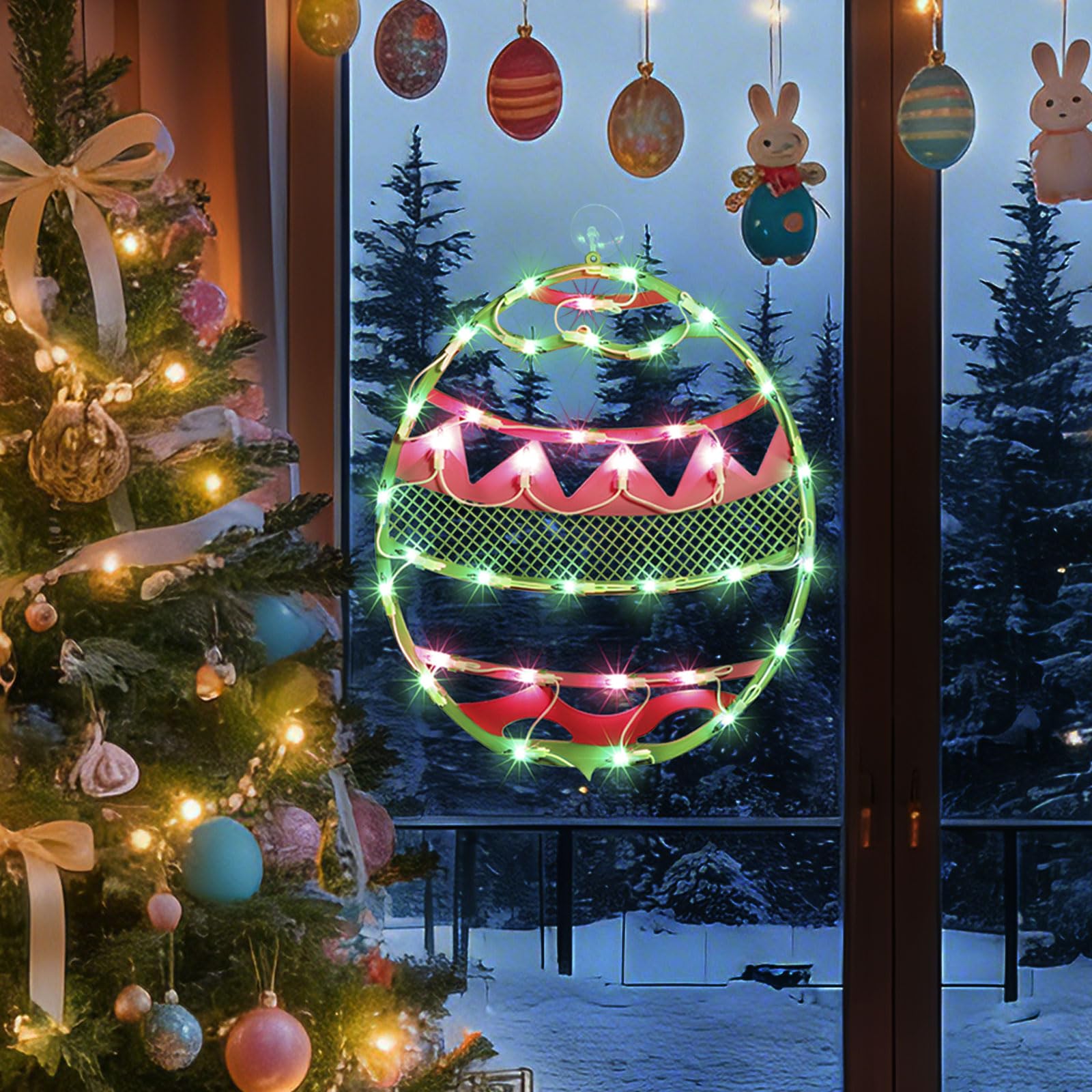 Uovo di Pasqua con 35 LED, 43,2 cm, verde illuminato, certificato UL, luce calda accogliente, espositore da finestra e ornamento da appendere, centrotavola, bella confezione regalo