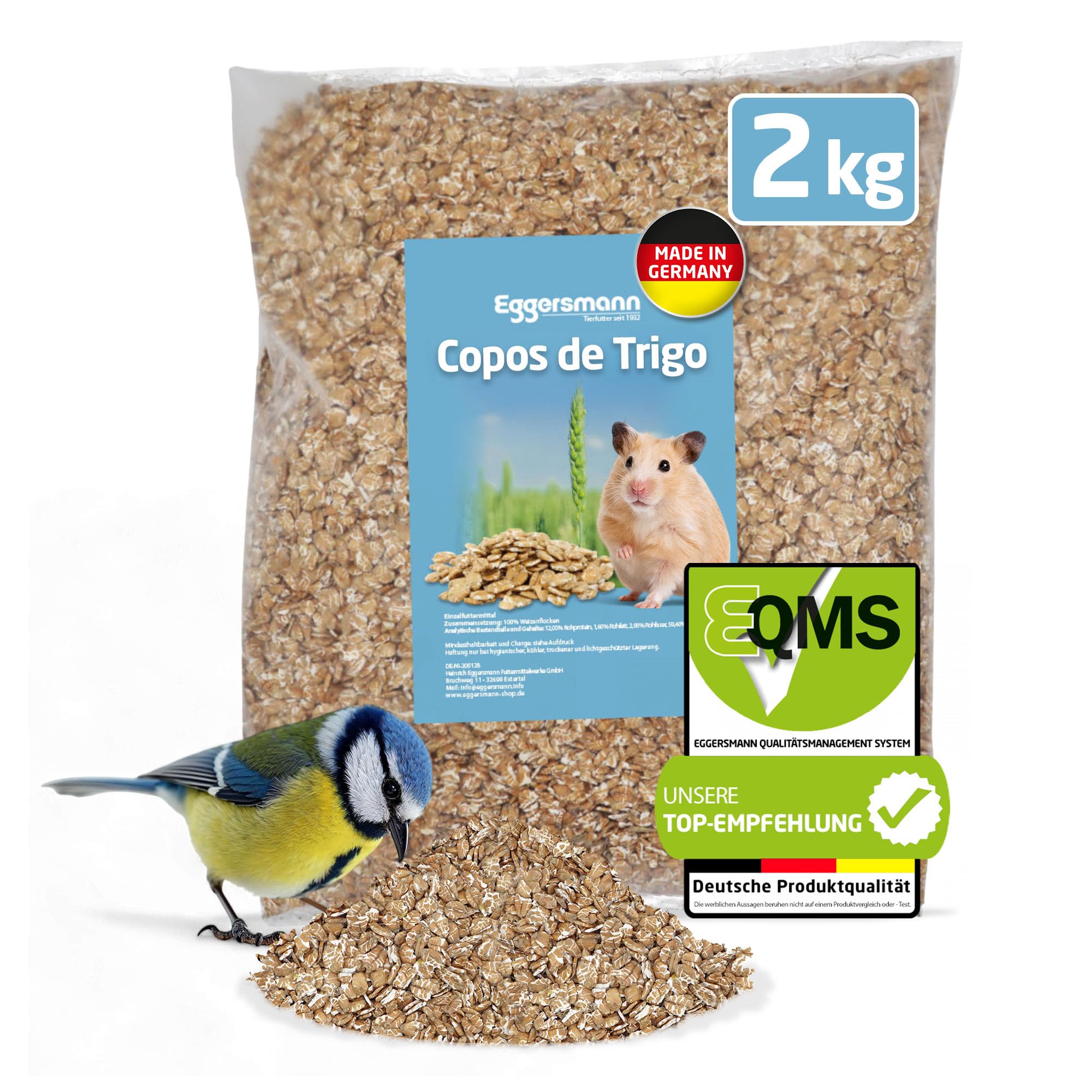 Eggersmann volaris Copos de Trigo de 2 kg – Alimento nutritivo para Aves Silvestres – Trigo Natural Ideal como alimento para Aves, Pollos y roedores – Alimento para Aves Silvestres Todo el año y Rico | Alimento nutritivo para aves silvestres – Trigo natur