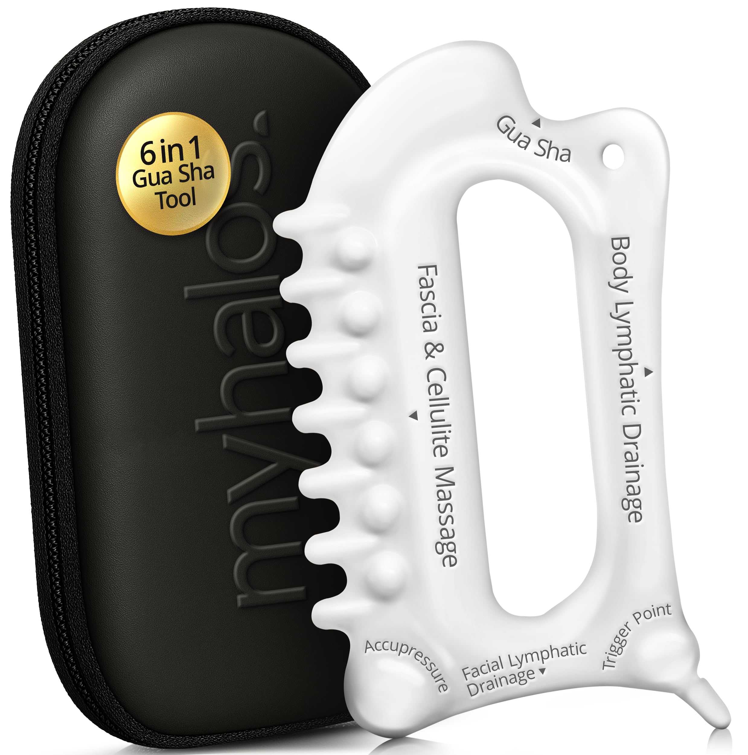 myhalos 6-In-1 Ceramic Body Gua Sha Facial & Body Massage Tool - Lymphatic Drainage, Face Sculpting, Fascia Massage & Cellulite Treatment