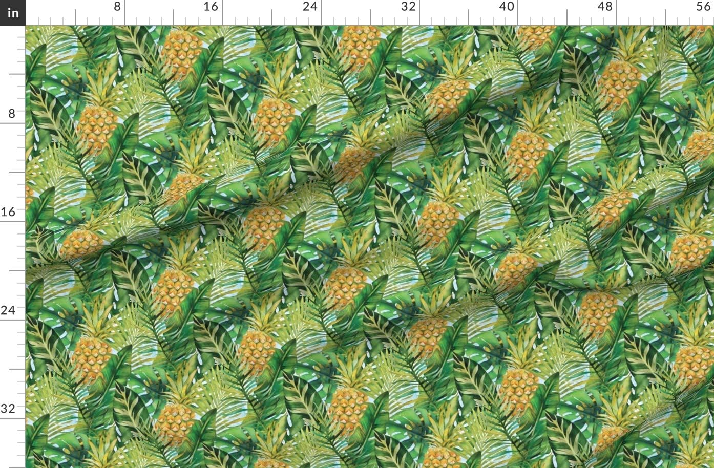 Spoonflower Fabric - Tropical Leaves Pineapple Green Palm Banana Jungle Rainforest Summer Printed on Organic Cotton Sateen Fabric by The Yard - Sewing Quilting Apparel Home Decor