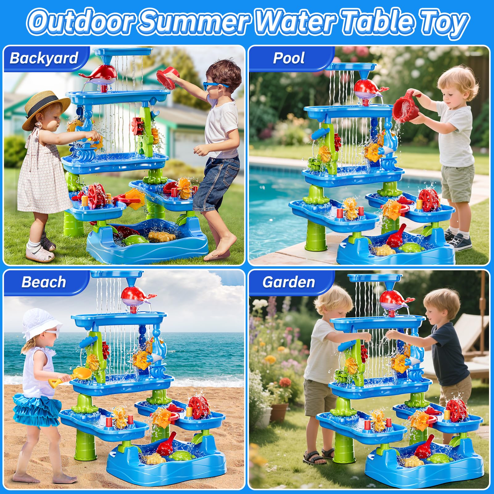 5-stufiger Sand- und Wassertisch, Outdoor Sensorik Spielset für Kinder, Sommer Strandspielzeug für Kleinkinder 2-3 4-8 Jahre, Wassertisch mit Zubehör für Jungen Mädchen