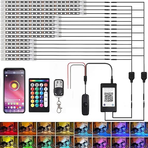 Miniatura 8 de Kit de 12 luces LED para motocicleta, kit de luces LED RGB para motocicleta con sincronización de música y múltiples modos de escena, luces