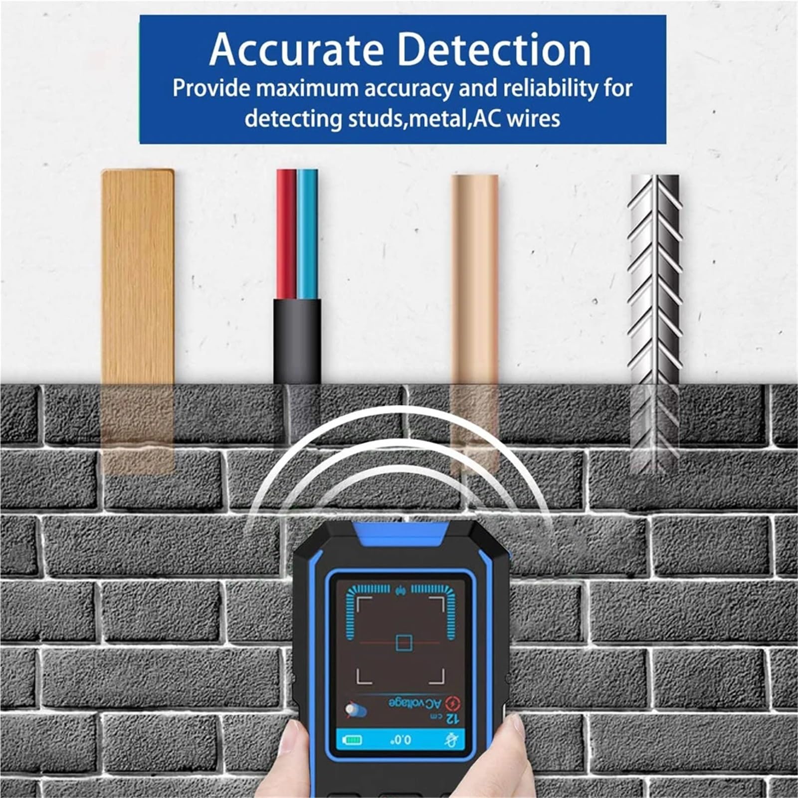 Escáner de Pared, Detector de metales con pantalla LCD y escáner de pared con posicionamiento for corriente, cables, metal y madera.