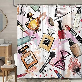 JAWO Women Girl Cosmetic Shower Curtains, Stylish Watercolor Perfume and...
