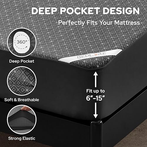 Miniatura 6 de BEDLORE Full Size Mattress Protector, Waterproof Noiseless Mattress Cover with Stretchable Pockets for 6-15 inches Mattress, Soft Breathable