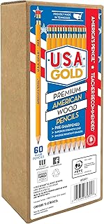 U.S.A. Gold Pre-sharpened American Wood Cased #2 HB Yellow Pencils, 60 Pack
