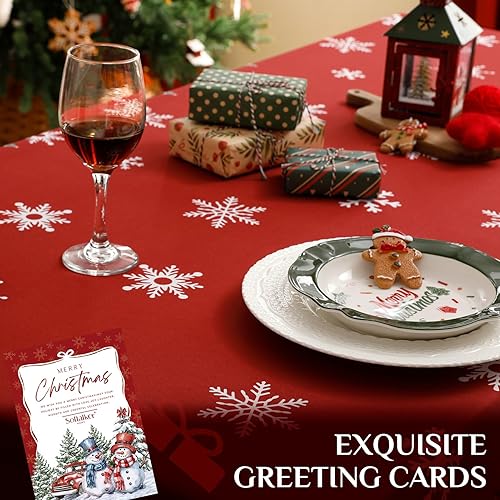 Miniatura 5 de Softalker Mantel rectangular de Navidad de 60 x 84 pulgadas, mantel rojo de invierno, muñeco de nieve, camión, resistente a las manchas, para