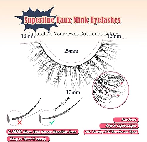 Miniatura 10 de Pestañas naturales de gato, pestañas de visón, banda más delgada de 0.55 pulgadas, pestañas postizas de aspecto natural 3D, pestañas postizas