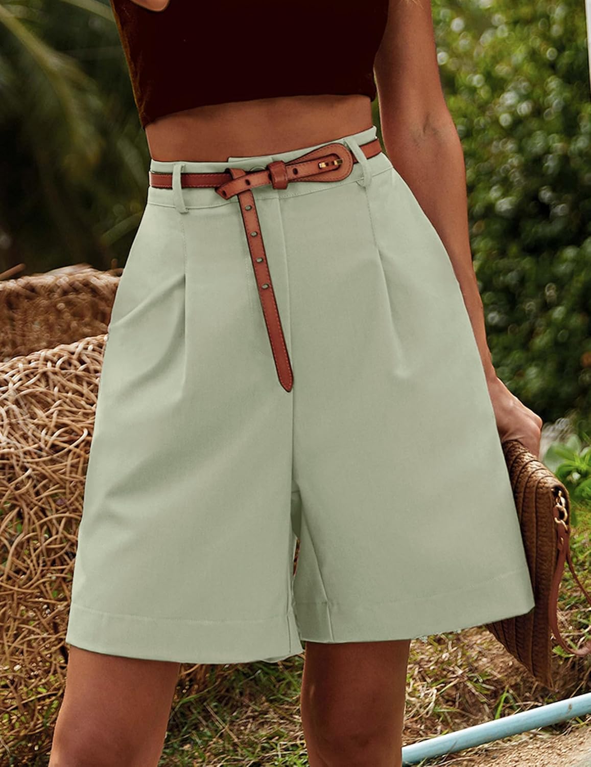 HOTOUCH Bermuda Shorts for Women Summer Dressy Casual Elastic High Waisted Wide Leg Knee Length Shorts with Pockets - Image 6