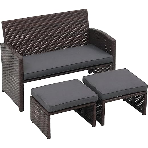 Patio Outdoor Sofa 2 Seater with Footstool