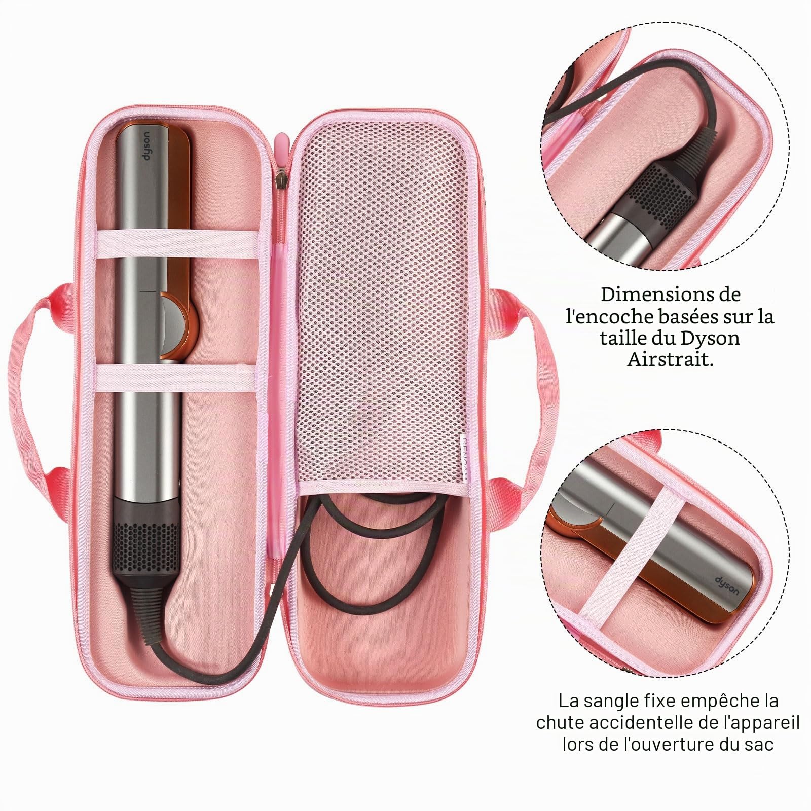 Étui de transport pour Dyson Airstrait HT01, Rose Gold, Formal, Fermeture éclair, étui pour lisseur