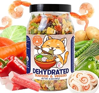 6.5oz Freeze-Dried Seafood & Vegetable Mix - 100% Natural Dehydrated Ramen Toppings for Soups, 11 Mixed Ingredients, No additions, Ideal for Cooking, Pizza, Emergency Supply
