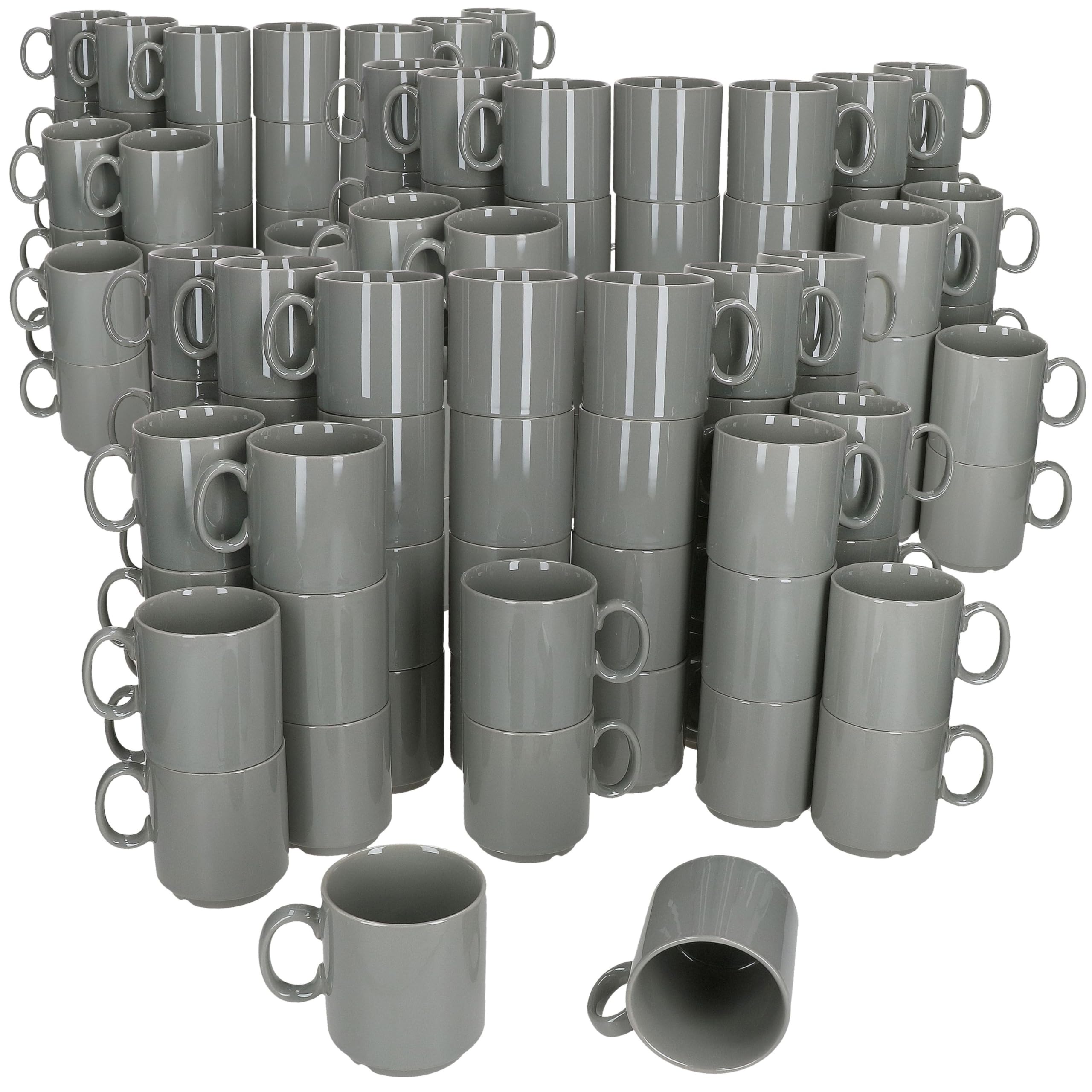 MamboCat Event 120er Set Kaffeebecher I 250 ml I graue Porzellan-Becher mit Henkel 120 Personen I stapelbare Tassen für Heißgetränke wie Tee, Kakao, Latte Macchiato&Co I schickes Kaffee-Geschirr