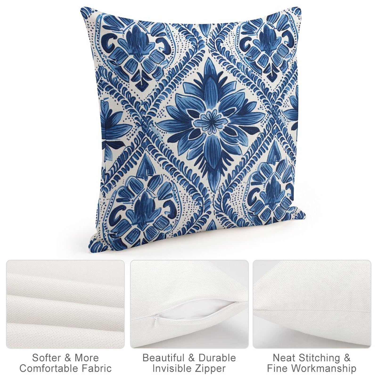 Amazon.com: Mousus Indigo Blue Trellis Linen Pillow Covers