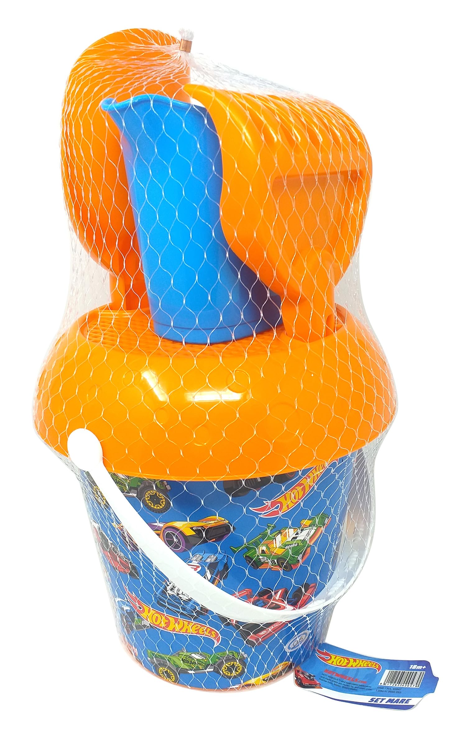 ODS | Sunday Hot Wheels Set Mare XL con Secchiello 19 cm, Paletta, Rastrello, Setaccio e Annaffiatoio, Giochi da Spiaggia per Bambini