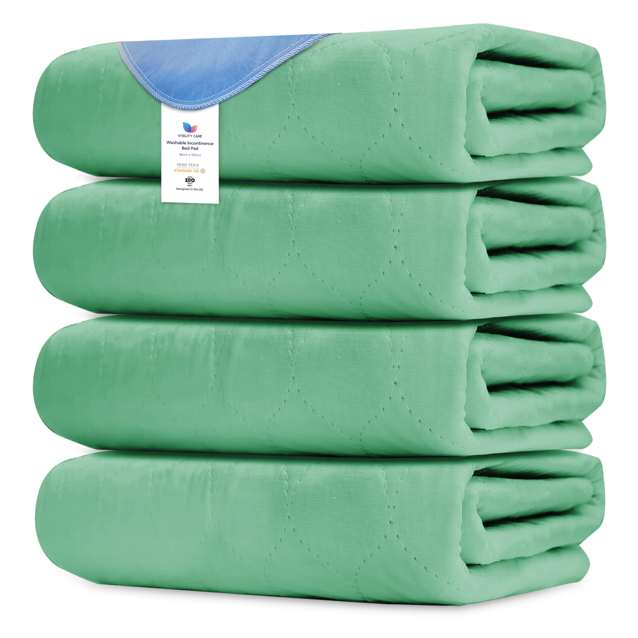 Vitality Care Waterproof Mattress Protector Bed Pads for Potty Training with Five-Layer Protection, Non-Slip, Cotton Polyester, Green, Single, 86 x 91 cm, Pack of 4
