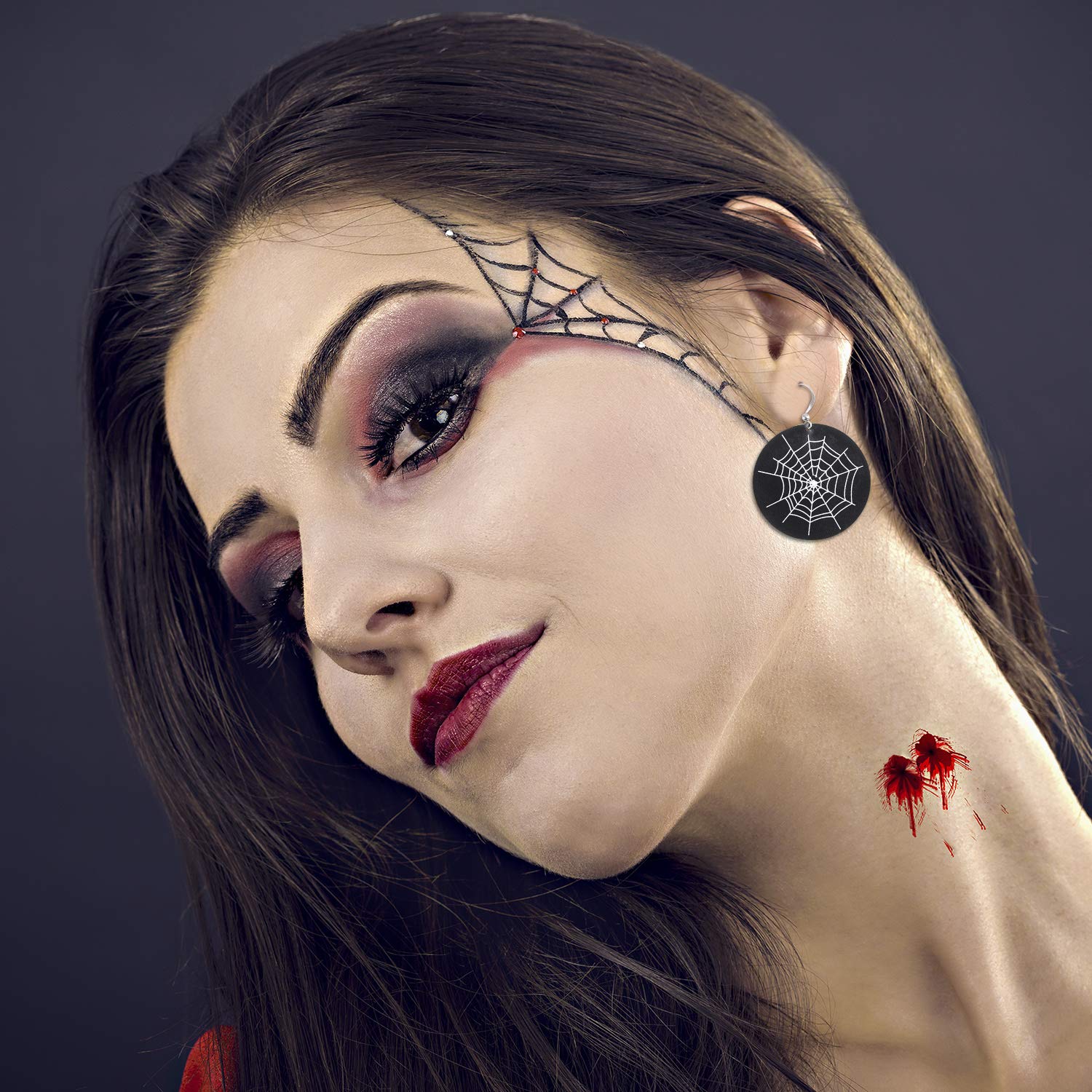 Pendientes Halloween FEPITO 8 pares Conjunto Murciélago Calabaza Araña Fantasma Esqueleto Metal