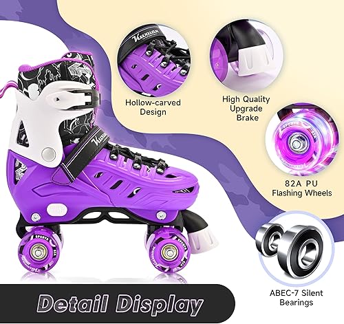 Miniatura 3 de Kuxuan Skates Patines de ruedas para niñas y niños, 4 tamaños ajustables, patines divertidos para niños pequeños con ruedas iluminadas para