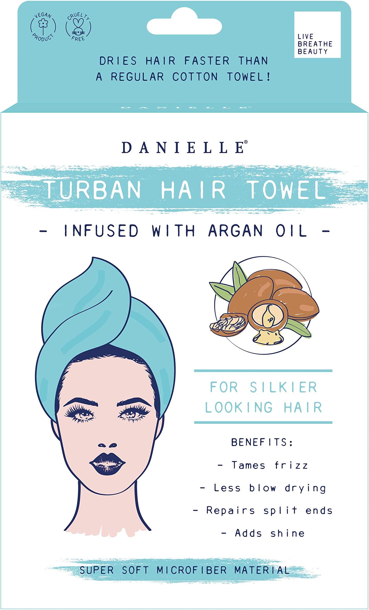 Danielle Creations Quick Dry Turban Hair Towel Infused with Argan Oil, Vegan