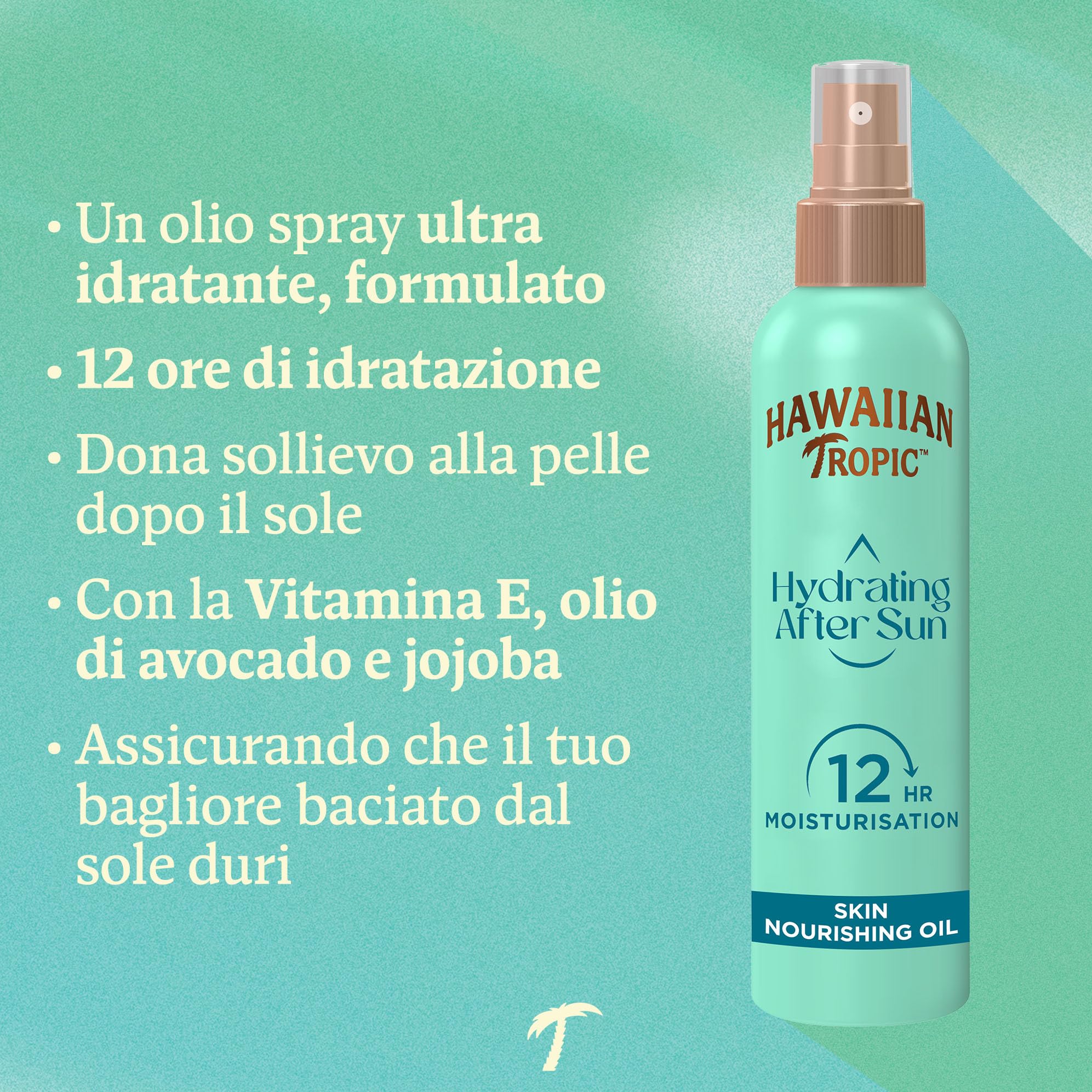 HAWAIIAN TROPIC Hydrating After Sun Skin Nourishing Oil 150ml, ad assorbimento rapido, con avocado & olio di Jojoba, resistente all'acqua, profumo tropicale, vegano